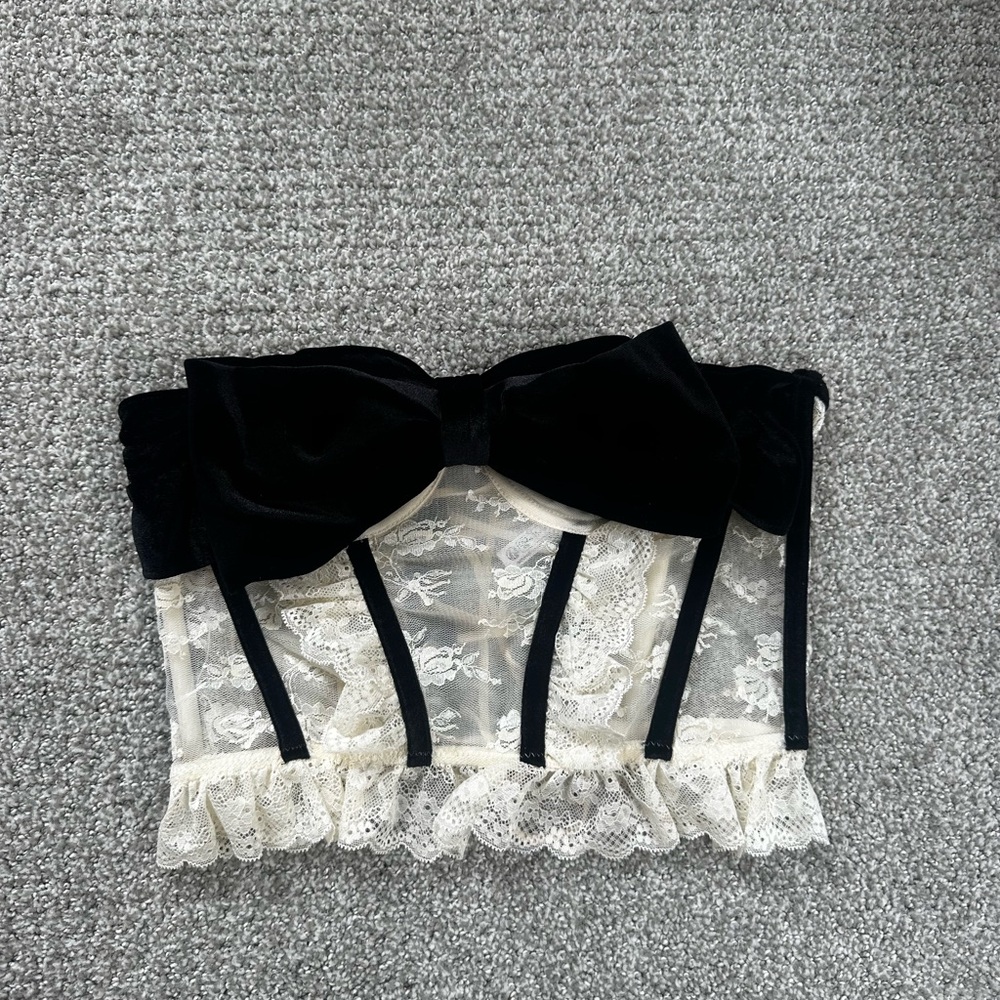 Urban Outfitters Black and Cream Lace Bustier Corset Top
